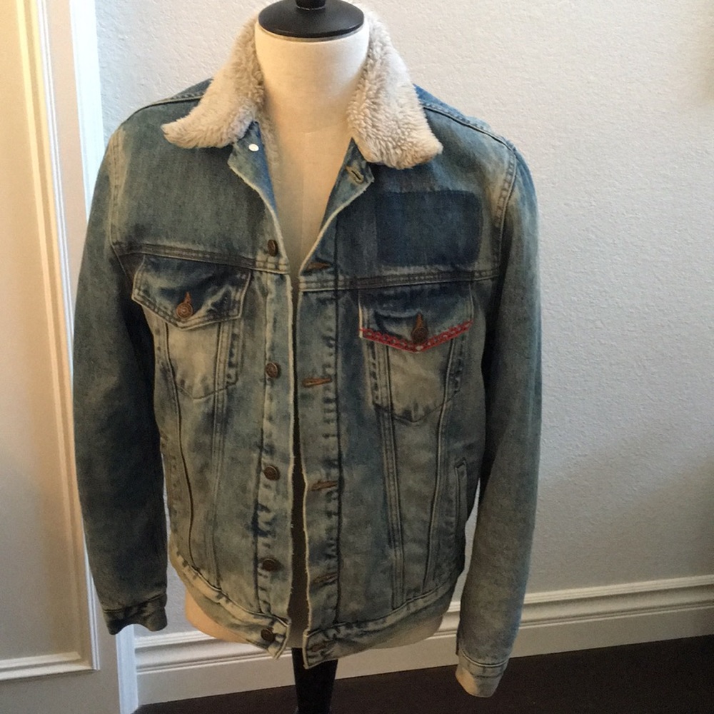 Men's Light Blue Denim Sherpa Jacket